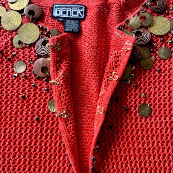 Vintage Berek Orange Sweater Womens M Cardigan Dangle Decorative Embellish Gypsy - Picture 4 of 12